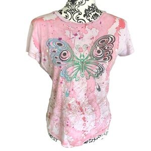 GRAIL Pink Tie Dye Butterfly Y2K Cotton T-Shirt